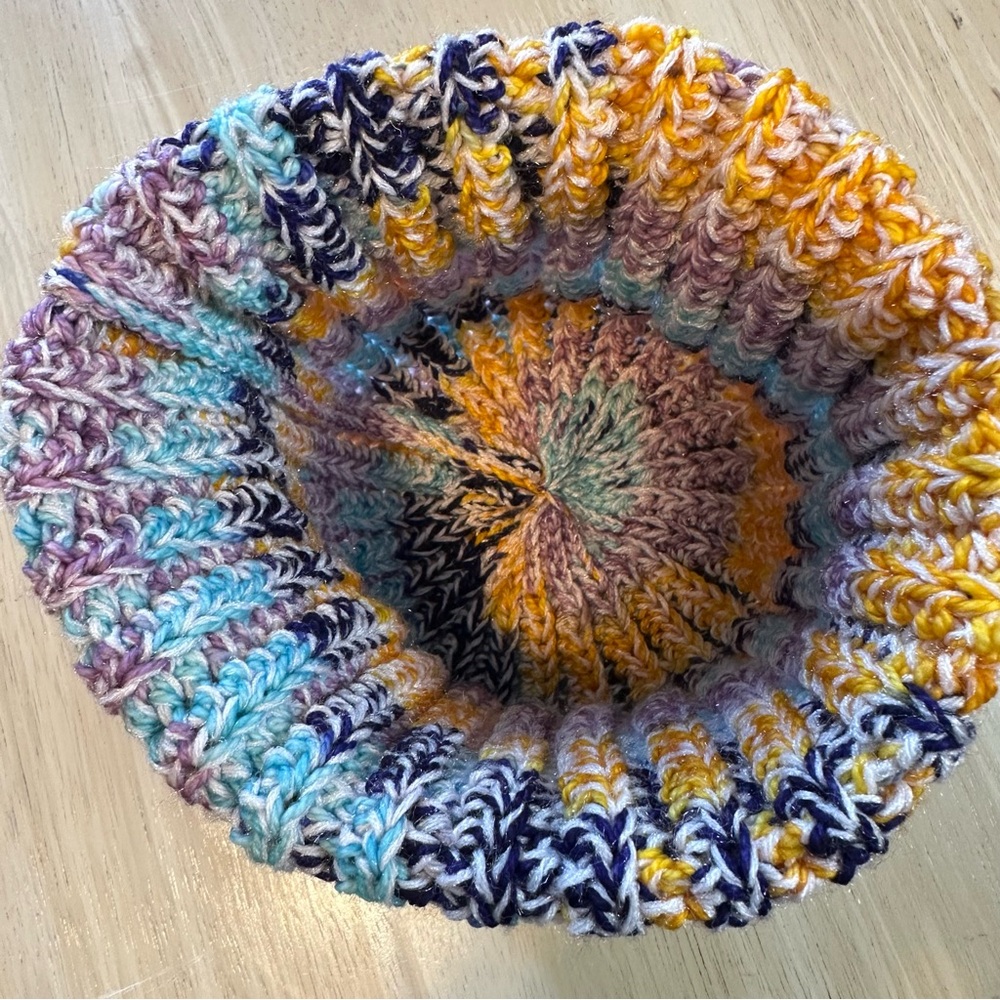 New Handmade Crochet Beanie Fold over Hat Winter Orange Purple Blue Speckled - Picture 4 of 9